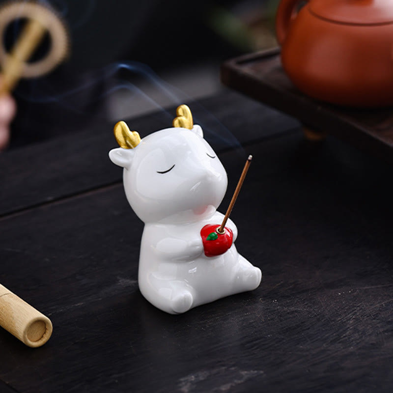 Buddha Stonesかわいい鹿の置物 癒し効果のある陶器製香炉 デスクデコレーション