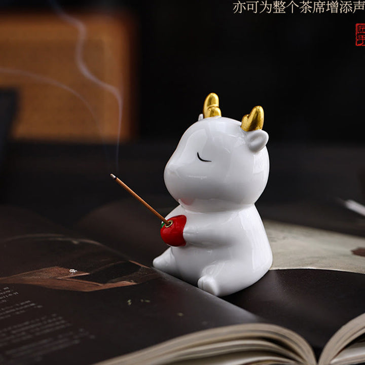 Buddha Stonesかわいい鹿の置物 癒し効果のある陶器製香炉 デスクデコレーション