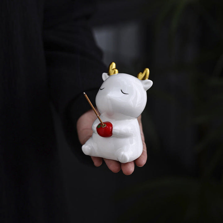 Buddha Stonesかわいい鹿の置物 癒し効果のある陶器製香炉 デスクデコレーション