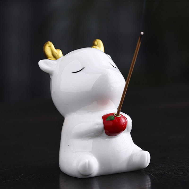 Buddha Stonesかわいい鹿の置物 癒し効果のある陶器製香炉 デスクデコレーション