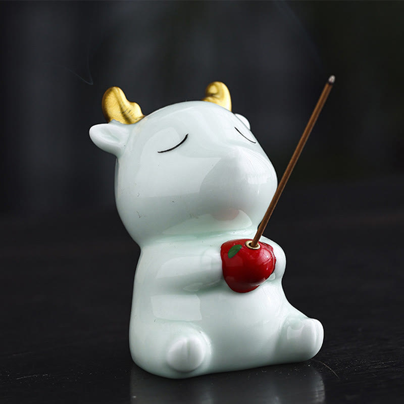 Buddha Stonesかわいい鹿の置物 癒し効果のある陶器製香炉 デスクデコレーション