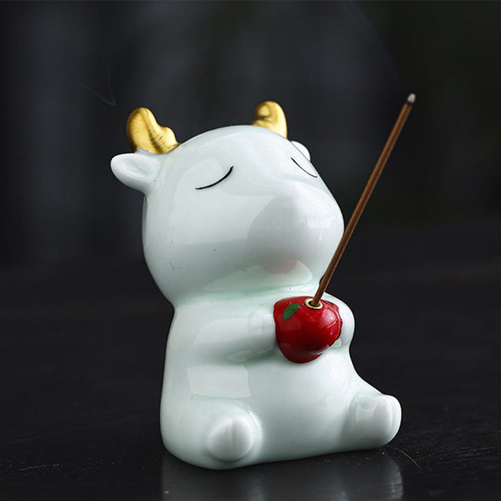 Buddha Stonesかわいい鹿の置物 癒し効果のある陶器製香炉 デスクデコレーション