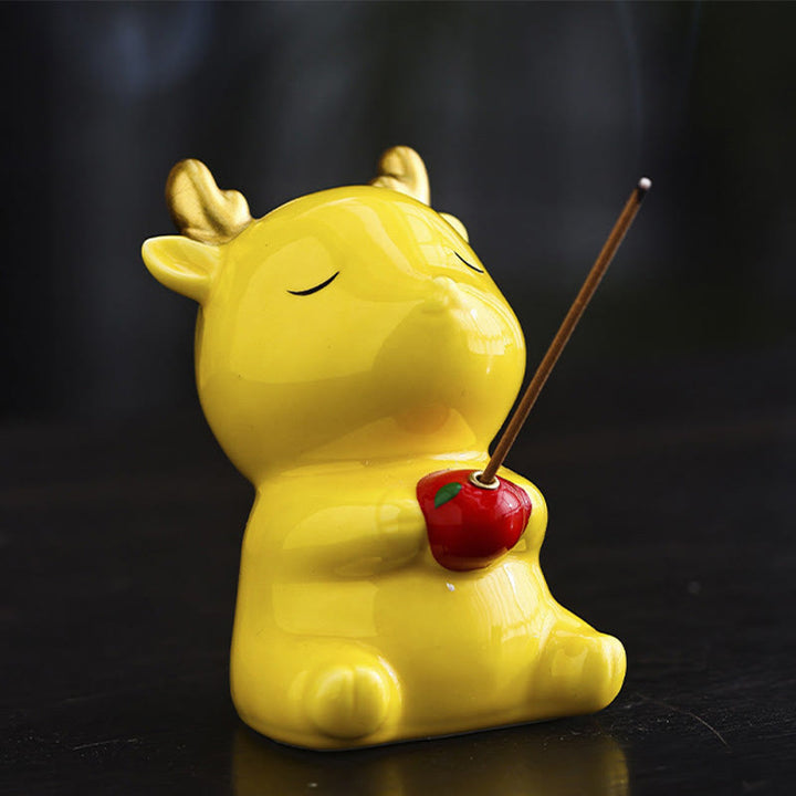 Buddha Stonesかわいい鹿の置物 癒し効果のある陶器製香炉 デスクデコレーション