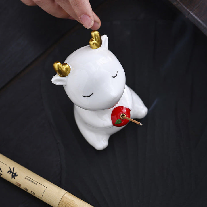 Buddha Stonesかわいい鹿の置物 癒し効果のある陶器製香炉 デスクデコレーション