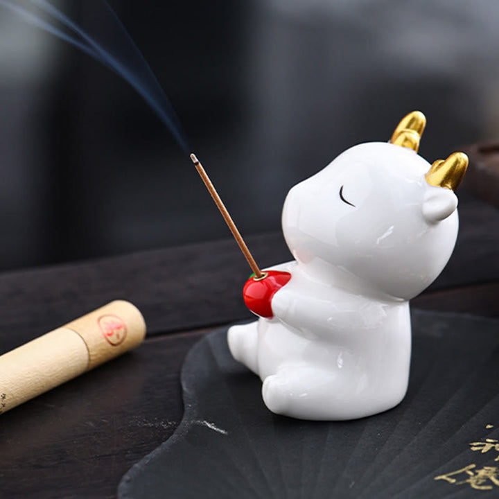 Buddha Stonesかわいい鹿の置物 癒し効果のある陶器製香炉 デスクデコレーション