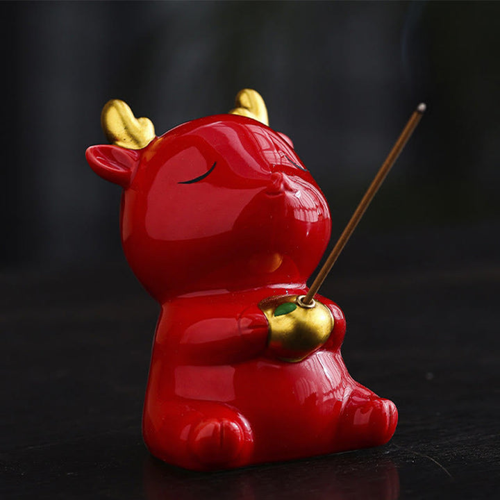 Buddha Stonesかわいい鹿の置物 癒し効果のある陶器製香炉 デスクデコレーション
