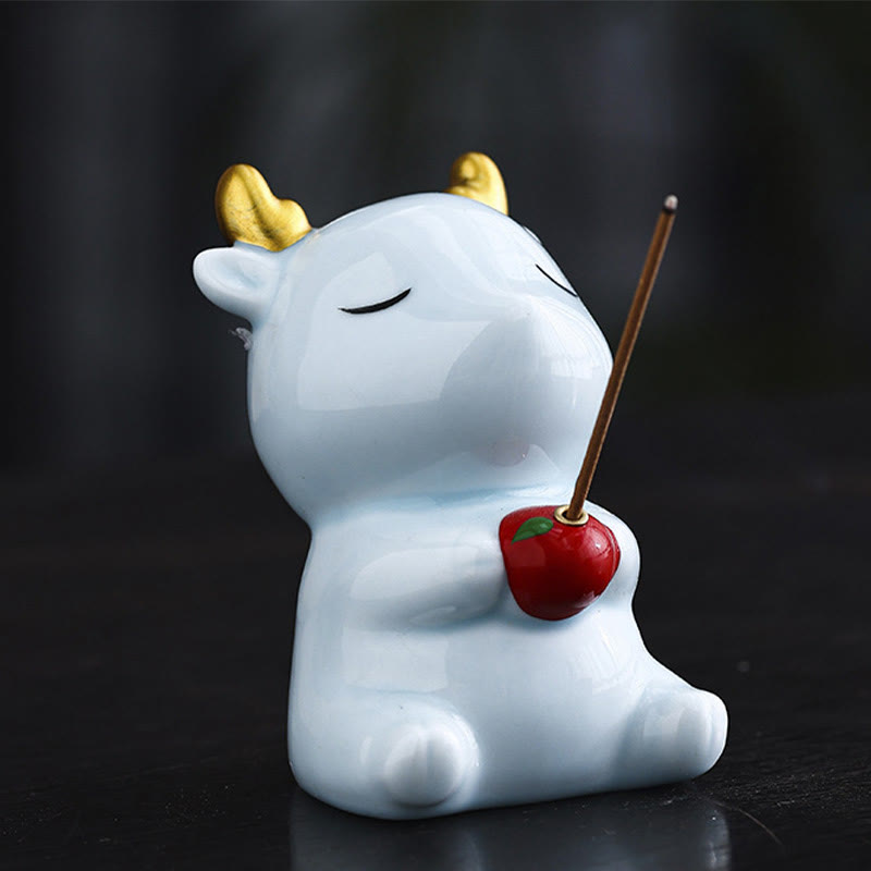 Buddha Stonesかわいい鹿の置物 癒し効果のある陶器製香炉 デスクデコレーション
