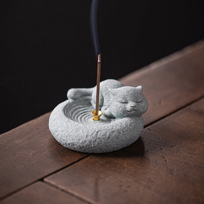 Buddha Stonesかわいい怠惰な猫の癒しの香炉 デスクデコレーション - image 22