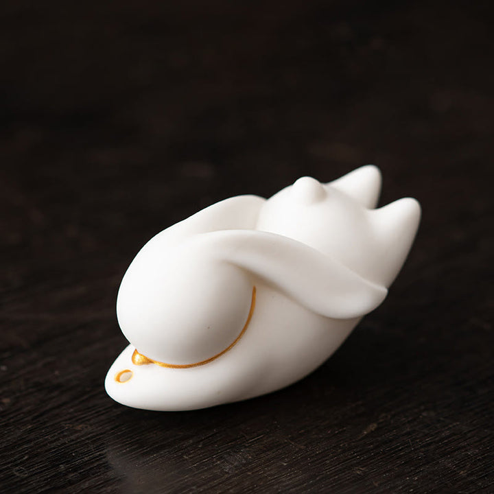 Buddha Stones飛ぶウサギ 竹マット 癒し系 陶器 香炉 デスク装飾
