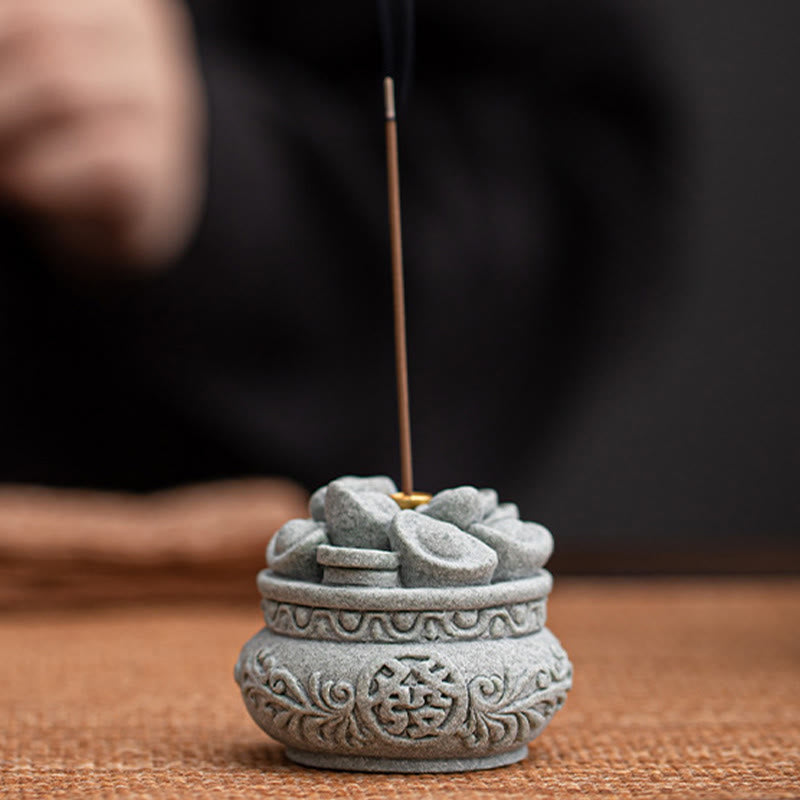 Buddha Stones漢字 福インゴット 癒しの香炉 デスク装飾