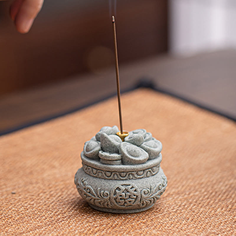 Buddha Stones漢字 福インゴット 癒しの香炉 デスク装飾