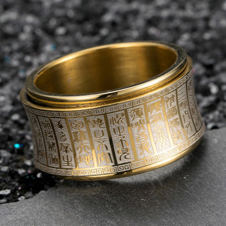 Buddha Stones チベット印章モチーフ 黄金の光マントラ入り チタン鋼製スピナーバランスリング