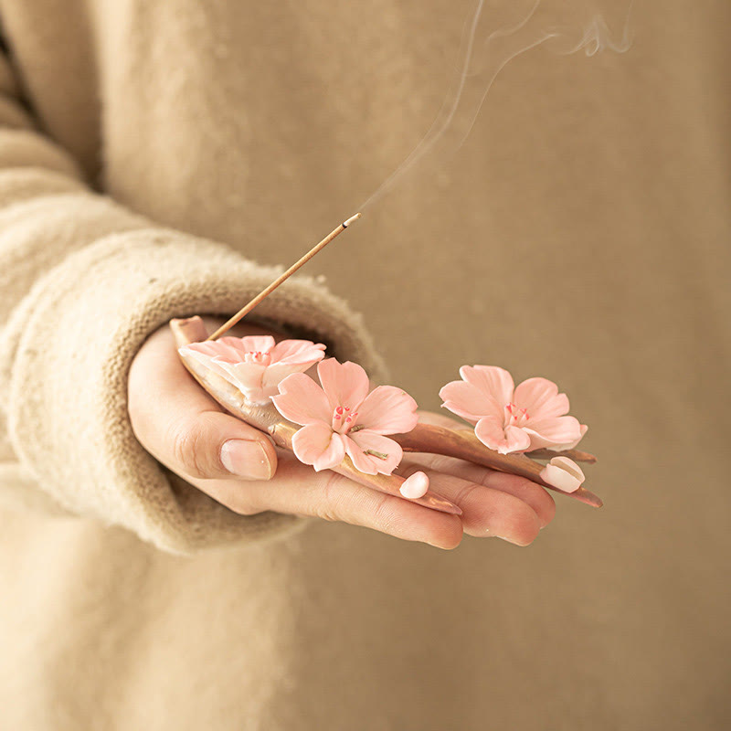 Buddha Stones咲く梅の花の枝 陶器 癒しの香炉 デスク装飾