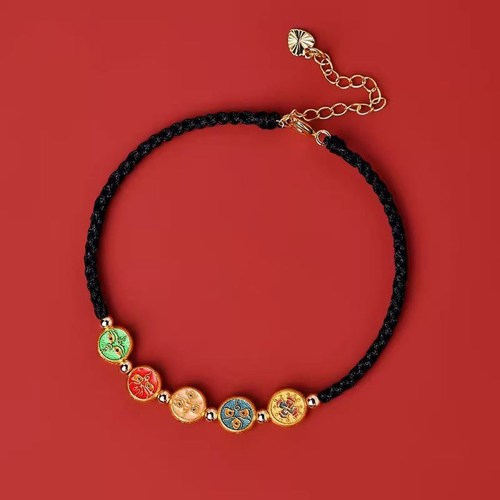 Buddha Stonesの赤い糸 925スターリングシルバー 五つの富の神との繋がりブレスレット