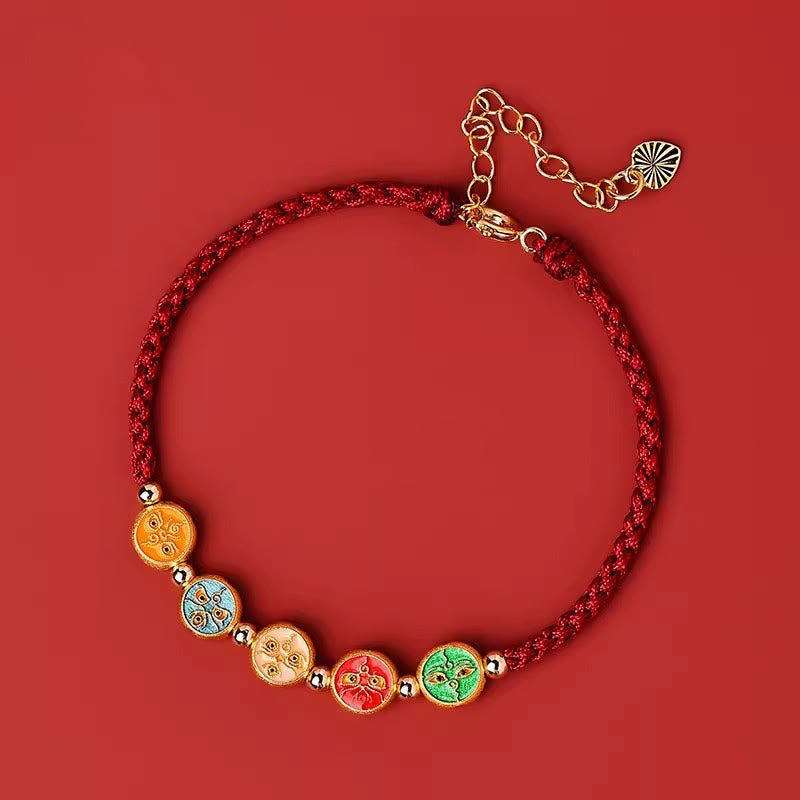 Buddha Stonesの赤い糸 925スターリングシルバー 五つの富の神との繋がりブレスレット