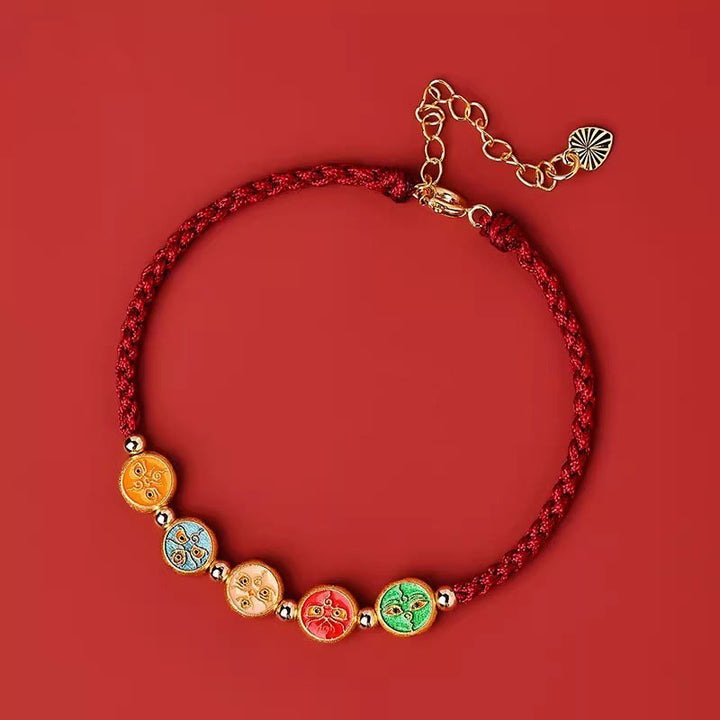 Buddha Stonesの赤い糸 925スターリングシルバー 五つの富の神との繋がりブレスレット