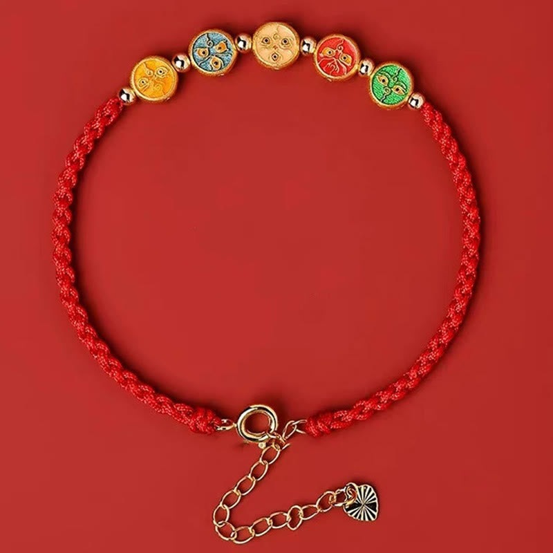 Buddha Stonesの赤い糸 925スターリングシルバー 五つの富の神との繋がりブレスレット