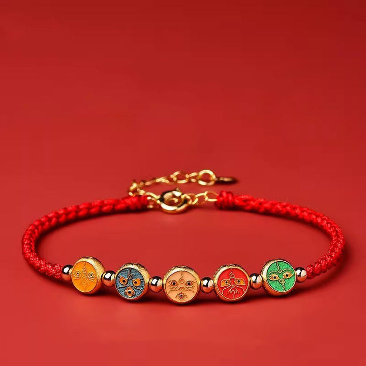 Buddha Stonesの赤い糸 925スターリングシルバー 五つの富の神との繋がりブレスレット