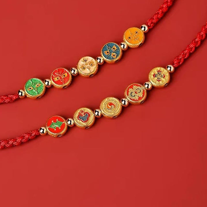 Buddha Stonesの赤い糸 925スターリングシルバー 五つの富の神との繋がりブレスレット