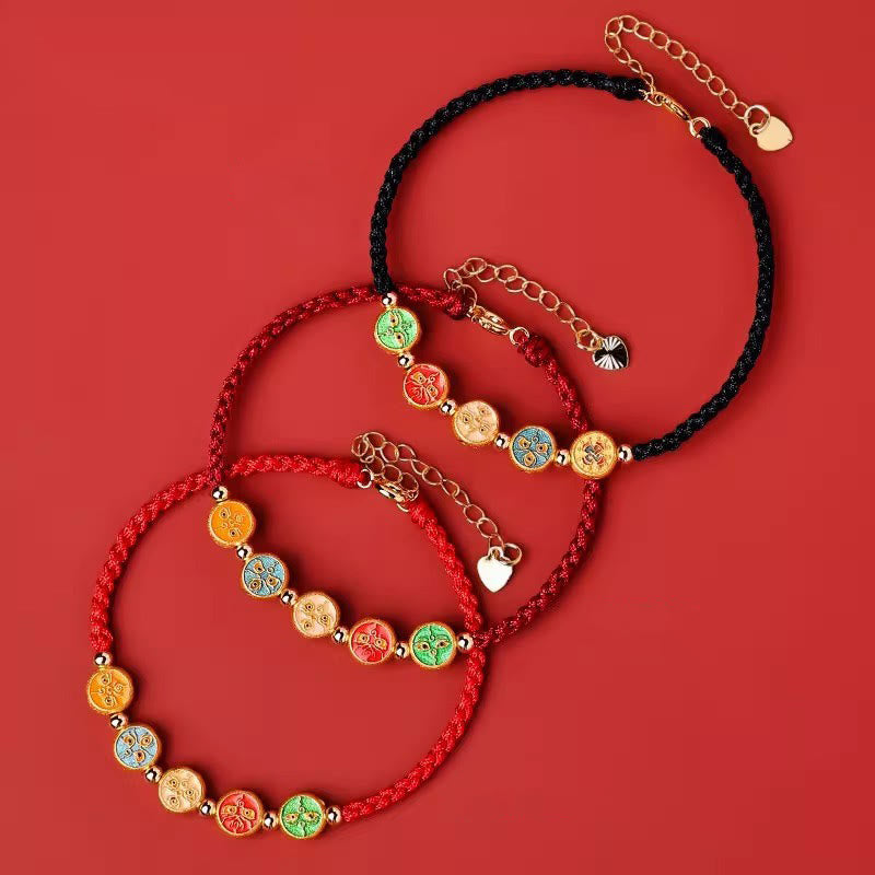 Buddha Stonesの赤い糸 925スターリングシルバー 五つの富の神との繋がりブレスレット