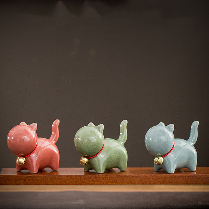 Buddha Stonesミニかわいいラッキーベル猫ティーペットセラミックホームデスク置物装飾 - image 19