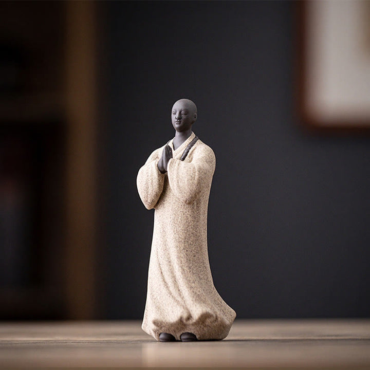 Buddha Stones瞑想 祈り 僧侶 像 陶器 慈悲 静寂 室内装飾 - ホワイトモンク 5*5*13cm - image 11