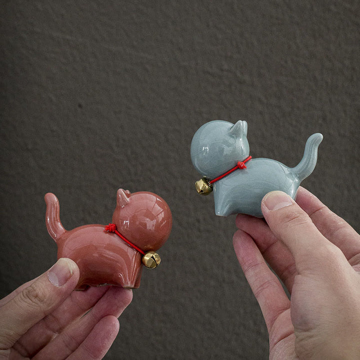 Buddha Stonesミニかわいいラッキーベル猫ティーペットセラミックホームデスク置物装飾 - image 18