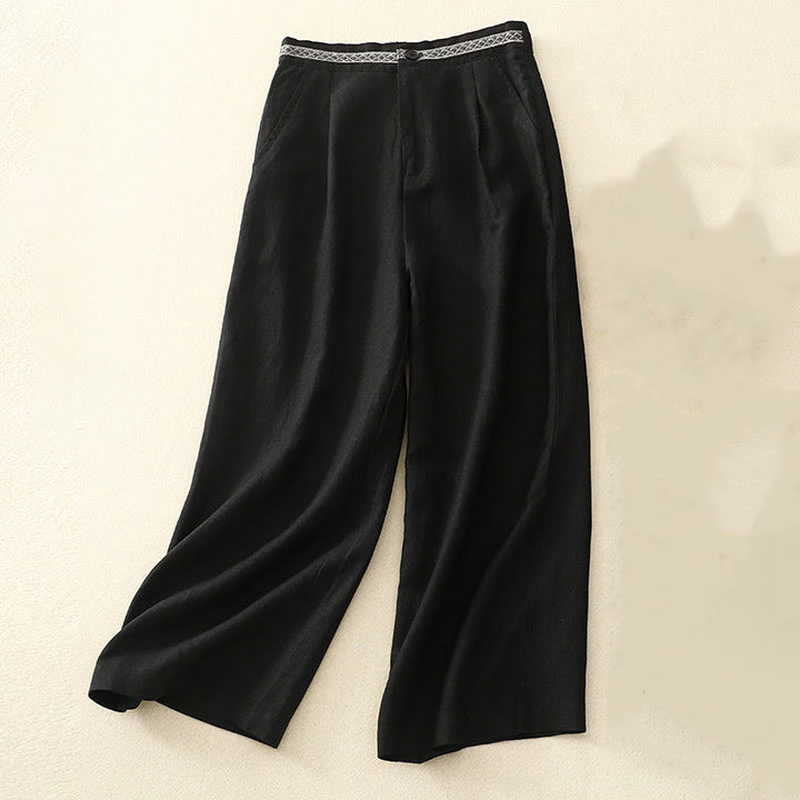 Buddha Stones無地 フロントボタン バックゴム コットンリネン レディース パンツ ポケット付き - 黒 - US8-10，UK/AU12-14，EU40-42 (2XL) - image 30