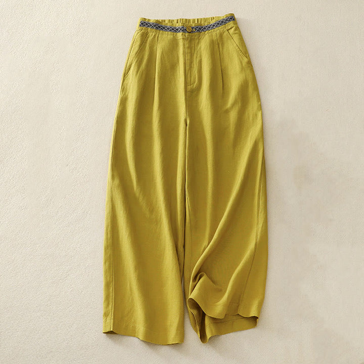 Buddha Stones無地 フロントボタン バックゴム コットンリネン レディース パンツ ポケット付き - 黄色 - US8-10，UK/AU12-14，EU40-42 (2XL) - image 10