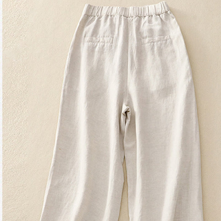 Buddha Stones無地 フロントボタン バックゴム コットンリネン レディース パンツ ポケット付き - image 3