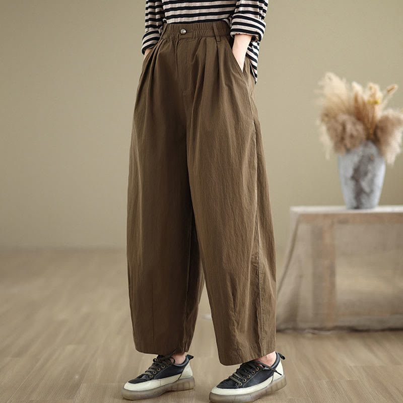 Buddha Stonesカジュアル 無地 ワントップボタン 伸縮性ウエストバンド レディース パンツ ポケット付き - image 4