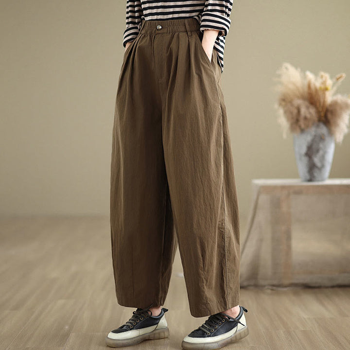 Buddha Stonesカジュアル 無地 ワントップボタン 伸縮性ウエストバンド レディース パンツ ポケット付き - image 4