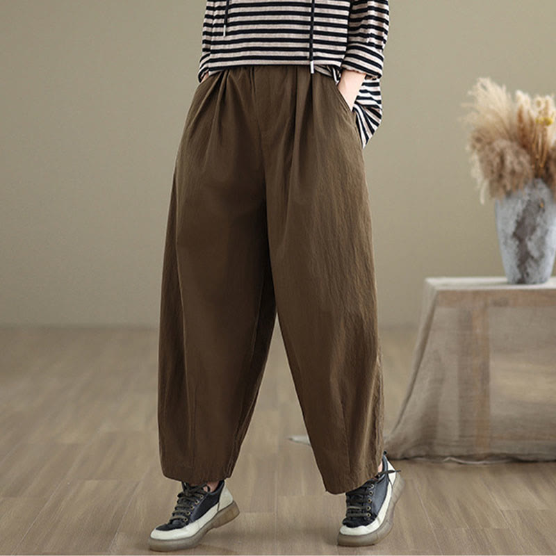 Buddha Stonesカジュアル 無地 ワントップボタン 伸縮性ウエストバンド レディース パンツ ポケット付き - image 3