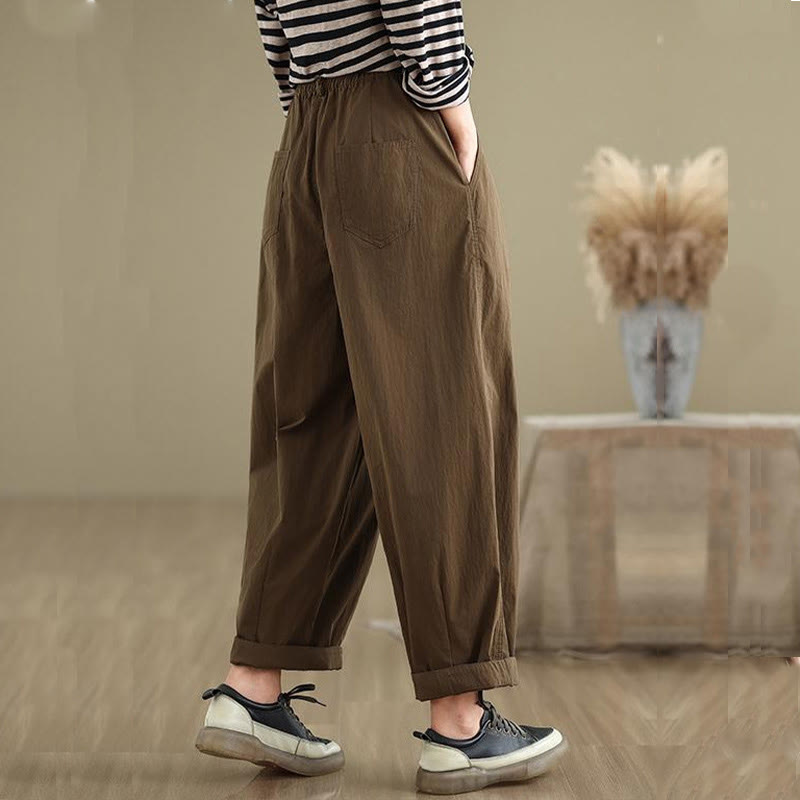 Buddha Stonesカジュアル 無地 ワントップボタン 伸縮性ウエストバンド レディース パンツ ポケット付き - image 5