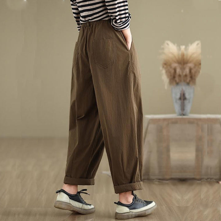 Buddha Stonesカジュアル 無地 ワントップボタン 伸縮性ウエストバンド レディース パンツ ポケット付き - image 5