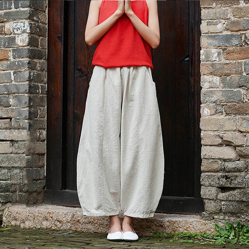 Buddha Stonesカジュアル 無地 伸縮性ウエストバンド フリース裏地 コットンラミー レディース パンツ ポケット付き - image 8