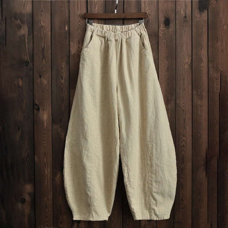 Buddha Stonesカジュアル 無地 伸縮性ウエストバンド フリース裏地 コットンラミー レディース パンツ ポケット付き - image 8