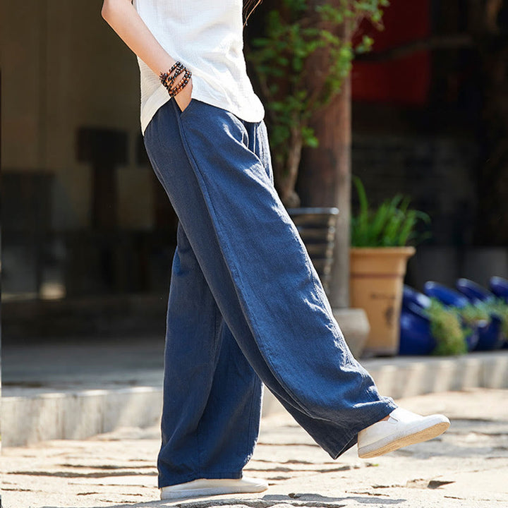 Buddha Stonesカジュアル 無地 伸縮性ウエストバンド フリース裏地 コットンラミー レディース パンツ ポケット付き - image 33