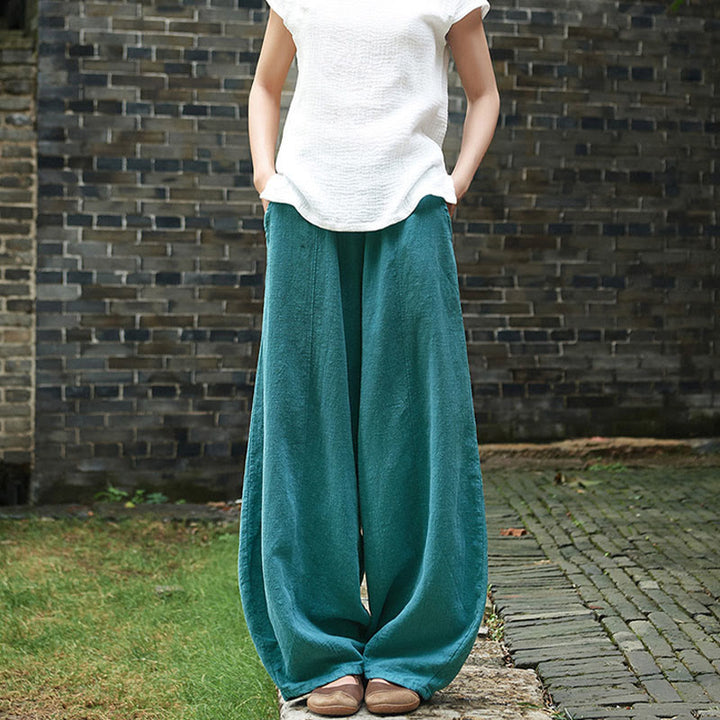 Buddha Stonesカジュアル 無地 伸縮性ウエストバンド フリース裏地 コットンラミー レディース パンツ ポケット付き - image 45