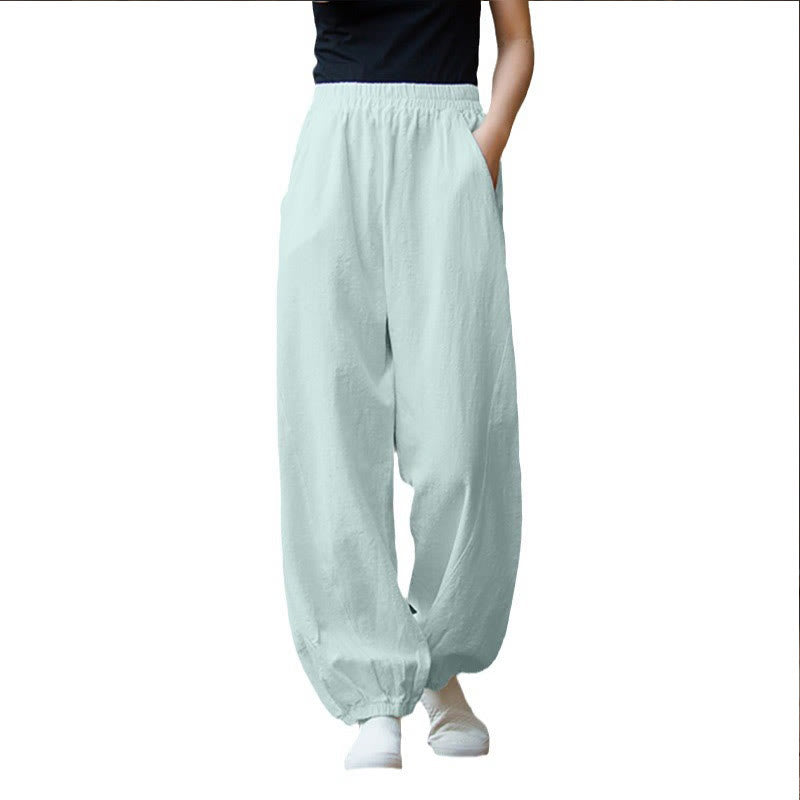 Buddha Stonesカジュアル 無地 キャロット 伸縮性ウエストバンド コットン ラミー レディース パンツ ポケット付き - image 37