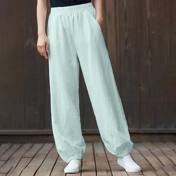 Buddha Stonesカジュアル 無地 キャロット 伸縮性ウエストバンド コットン ラミー レディース パンツ ポケット付き - image 36