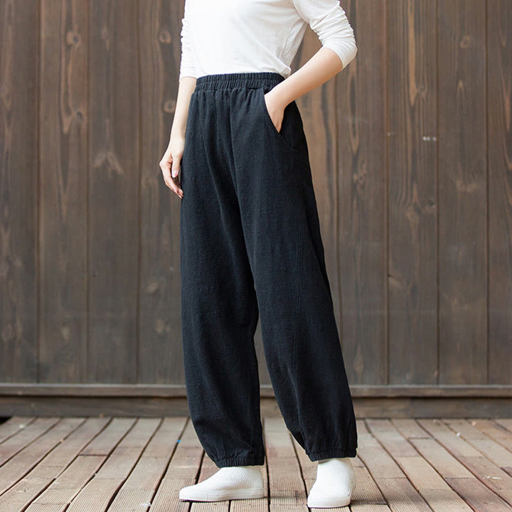 Buddha Stonesカジュアル 無地 キャロット 伸縮性ウエストバンド コットン ラミー レディース パンツ ポケット付き - image 15
