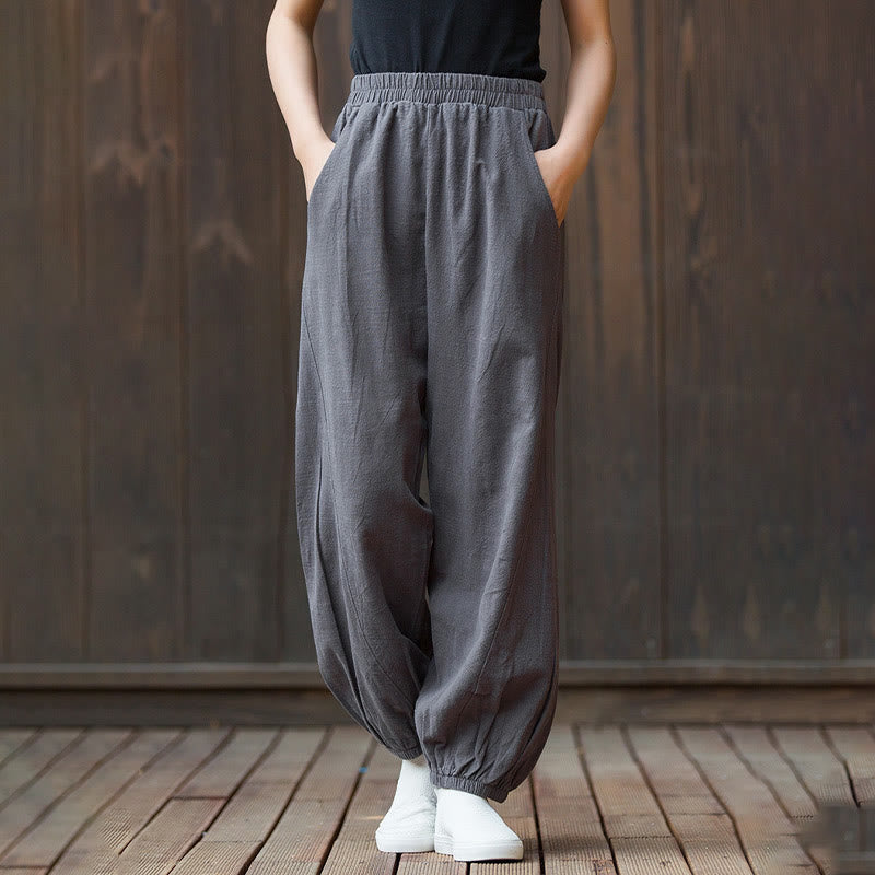 Buddha Stonesカジュアル 無地 キャロット 伸縮性ウエストバンド コットン ラミー レディース パンツ ポケット付き - image 31