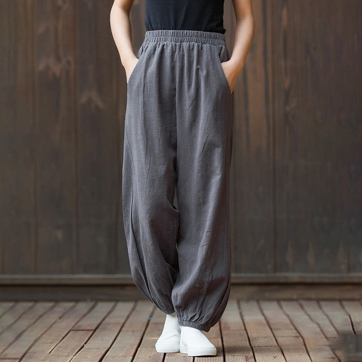 Buddha Stonesカジュアル 無地 キャロット 伸縮性ウエストバンド コットン ラミー レディース パンツ ポケット付き - image 31