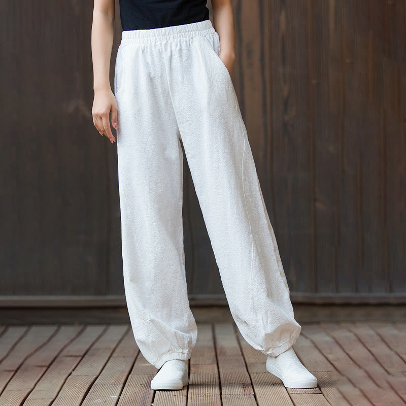 Buddha Stonesカジュアル 無地 キャロット 伸縮性ウエストバンド コットン ラミー レディース パンツ ポケット付き - image 11