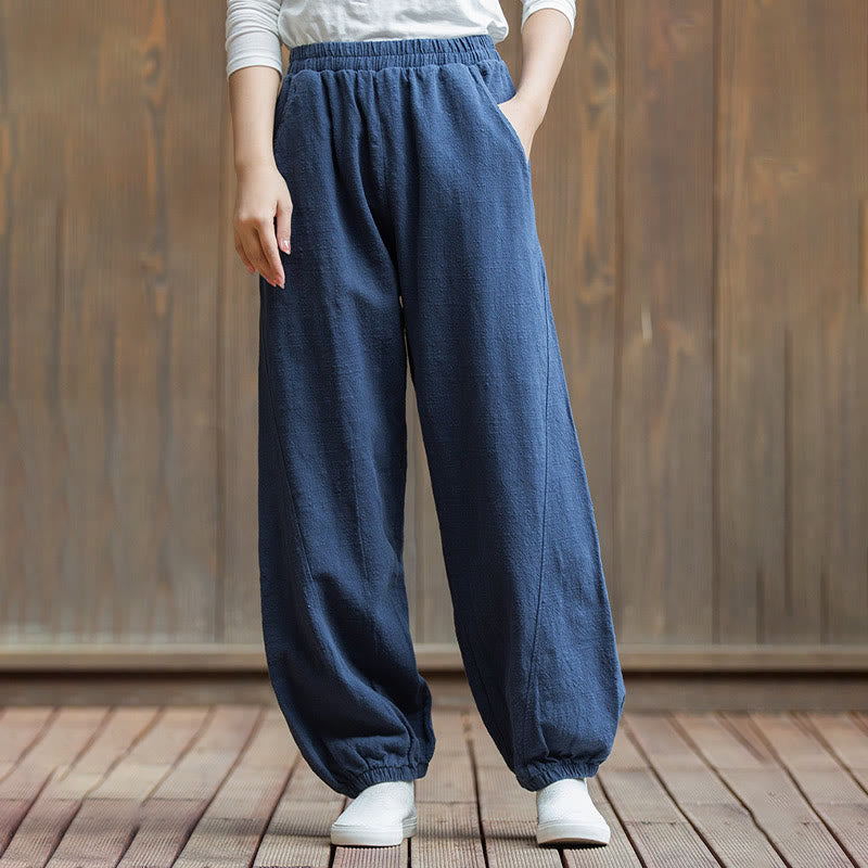 Buddha Stonesカジュアル 無地 キャロット 伸縮性ウエストバンド コットン ラミー レディース パンツ ポケット付き - image 39