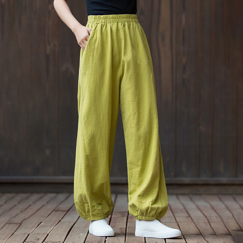 Buddha Stonesカジュアル 無地 キャロット 伸縮性ウエストバンド コットン ラミー レディース パンツ ポケット付き - image 25
