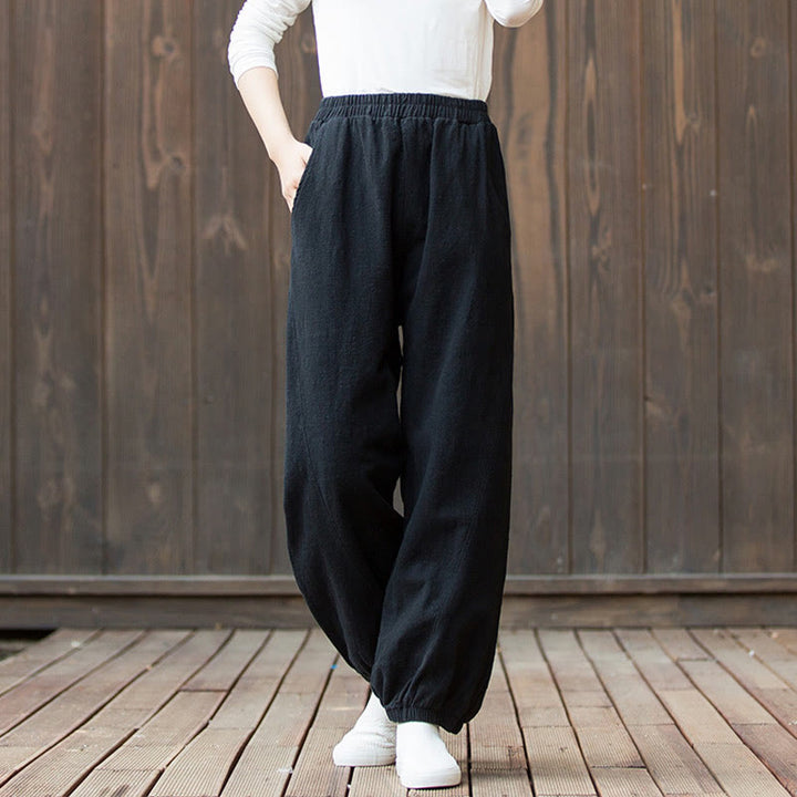 Buddha Stonesカジュアル 無地 キャロット 伸縮性ウエストバンド コットン ラミー レディース パンツ ポケット付き - image 14