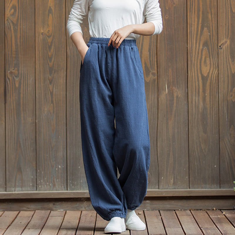 Buddha Stonesカジュアル 無地 キャロット 伸縮性ウエストバンド コットン ラミー レディース パンツ ポケット付き - image 40