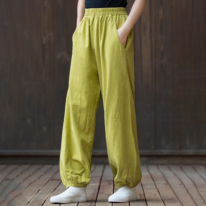 Buddha Stonesカジュアル 無地 キャロット 伸縮性ウエストバンド コットン ラミー レディース パンツ ポケット付き - image 28